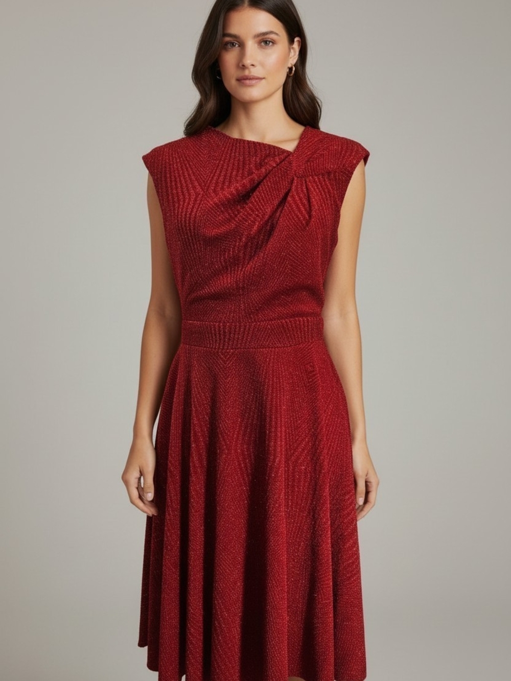 Glamour by Gabriella Skye Red Metallic Shimmer Flare Cocktail Dress Size 6